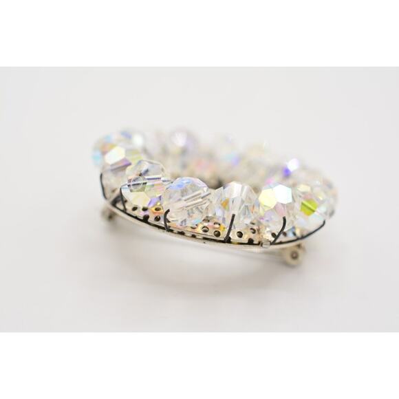 Vintage Crystal Pin Brooch Aurora Borealis AB Cluster Round Wreath 1980s Bin5B - Picture 8 of 12